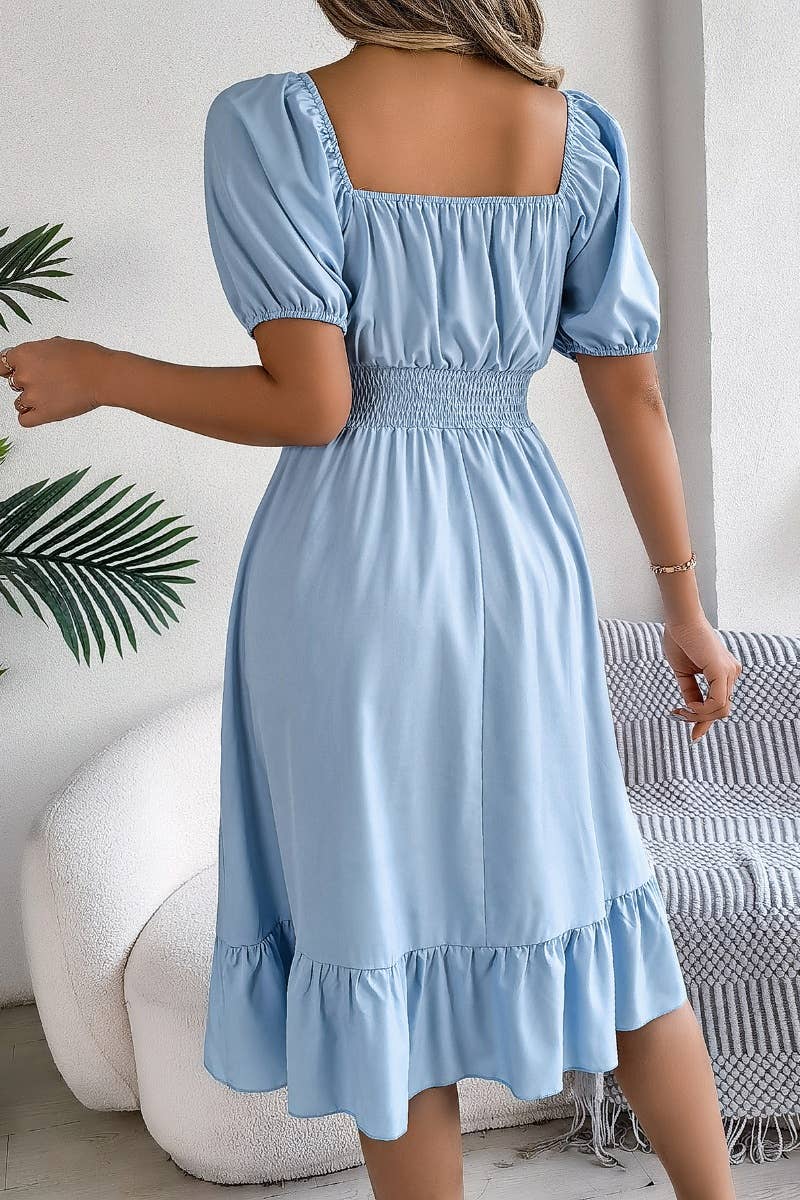 CWDSD4632_SQUARE NECK SHORT SLEEVE WAIST PEPLUM DRESS