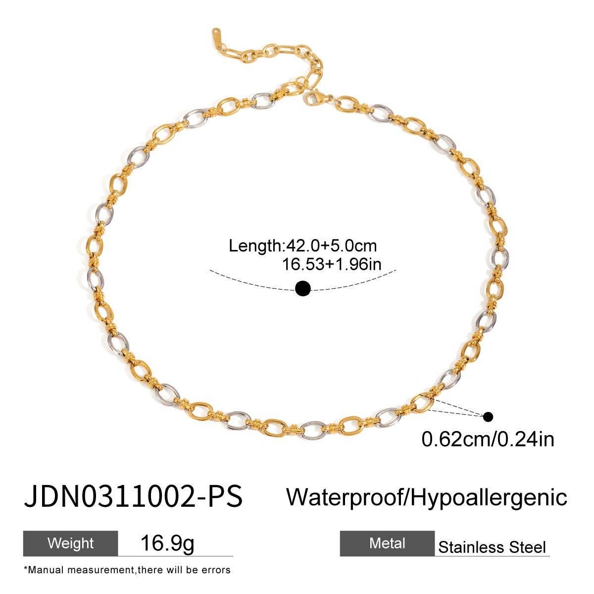 18K Gold Silver Two-Tone Cross Clasp Necklace_CWAJE4860
