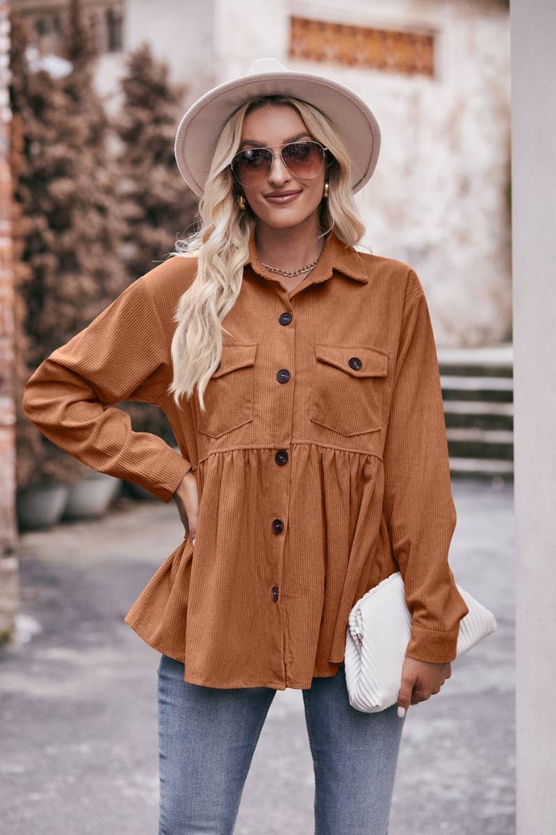 CWTSTL2189_AUTUMN POCKET CORDUROY LONG-SLEEVED SHIRT