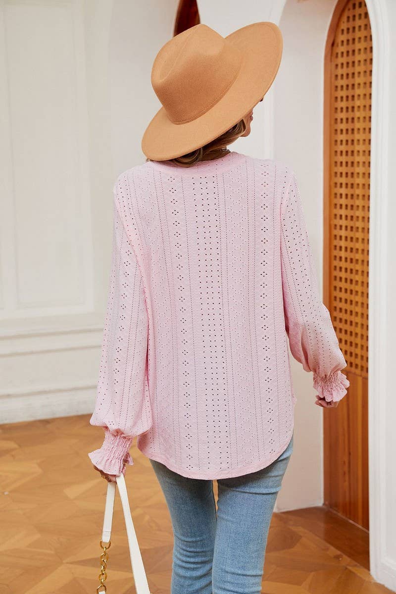 CWTBLL2377_SOLID COLOR V-NECK LOOSE LONG-SLEEVED PULLOVER