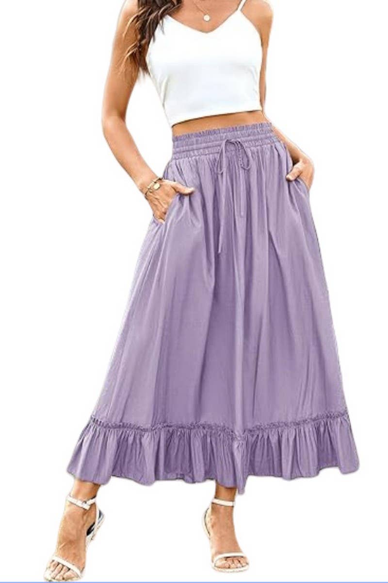 CWBMS0456_DRAWSTRING ELASTIC WAIST LONG SKIRT WITH RUFFLES
