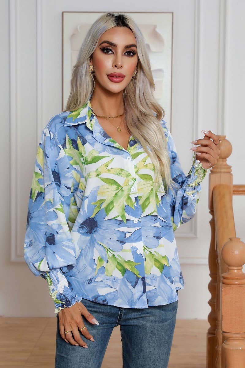 CWTBLL0699_Button Down Casual Long Sleeve Print Top