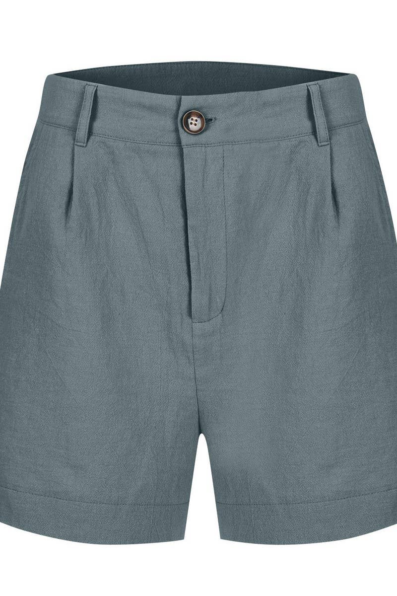 CWBSP0558_HIGH WAIST SOLID BUTTON WAIST CASUAL SHORTS