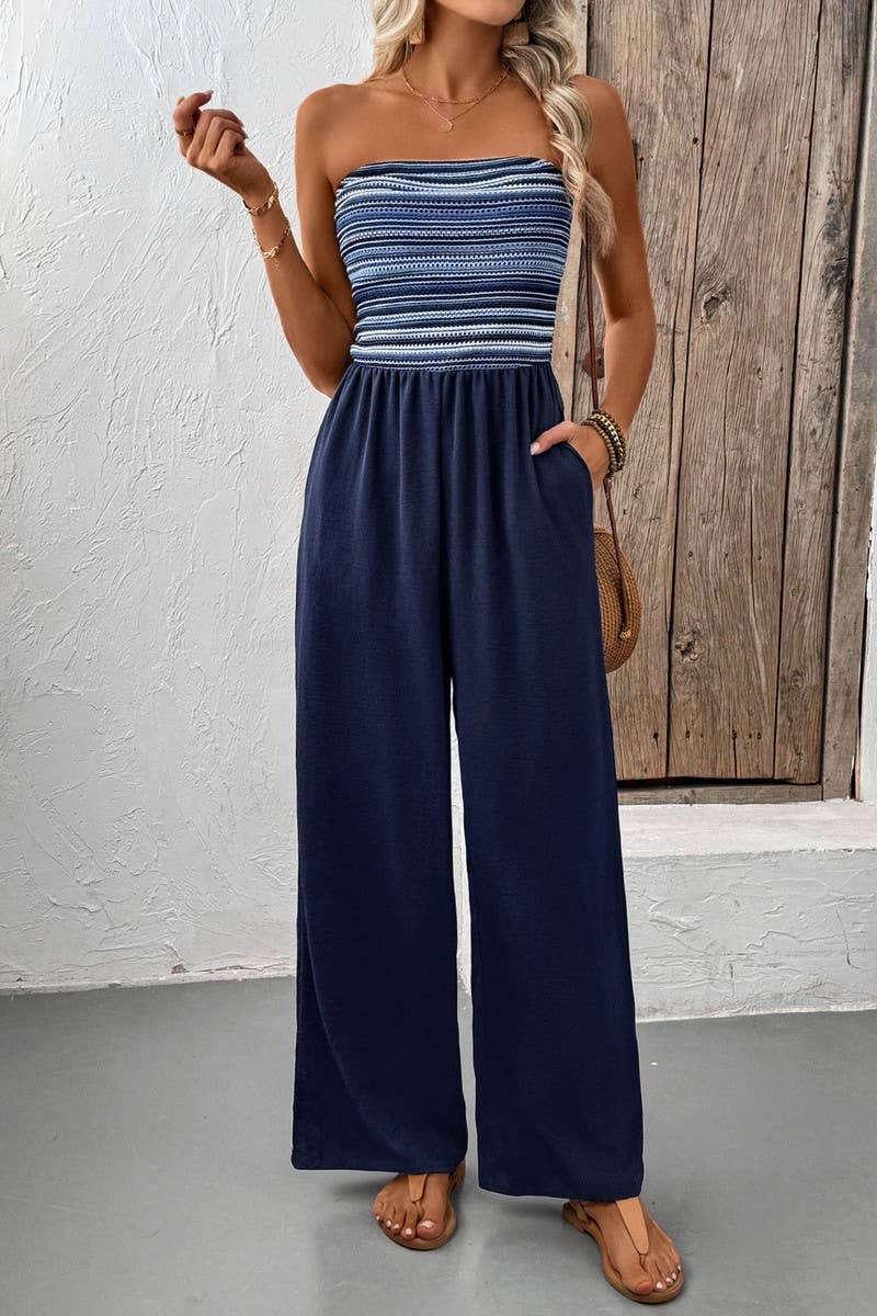 CWSJS1466_SUMMER CASUAL TUBE TOP STRIPED JUMPSUIT