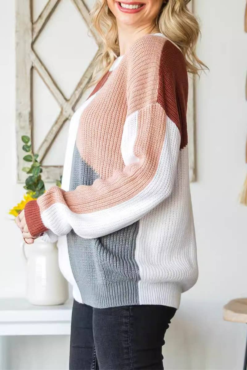 CWOSWL2958_KNIT LONG-SLEEVED COLOR CONTRAST SWEATER