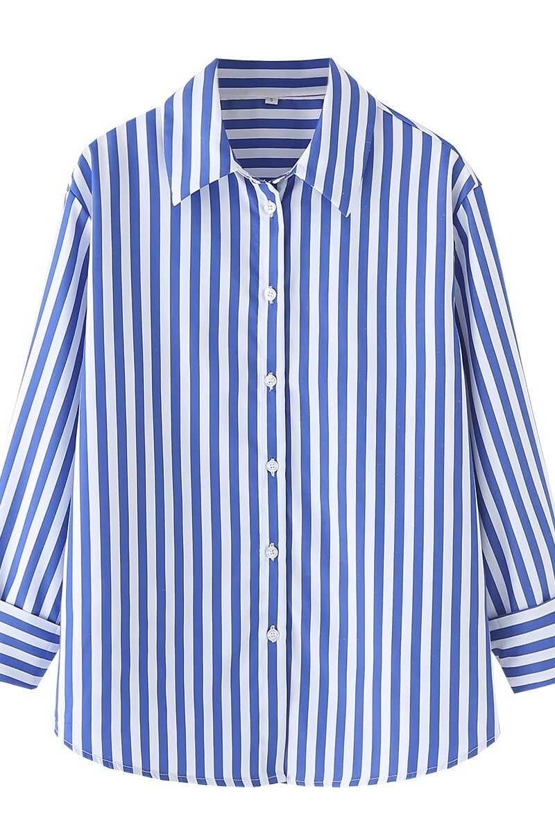 CWTSTL1523_LAPEL CASUAL LONG SLEEVE STRIPED SHIRT
