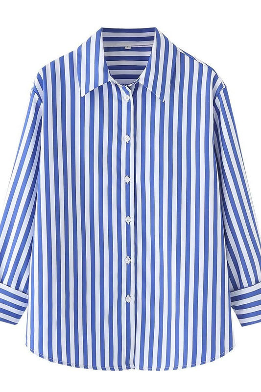 CWTSTL1523_LAPEL CASUAL LONG SLEEVE STRIPED SHIRT
