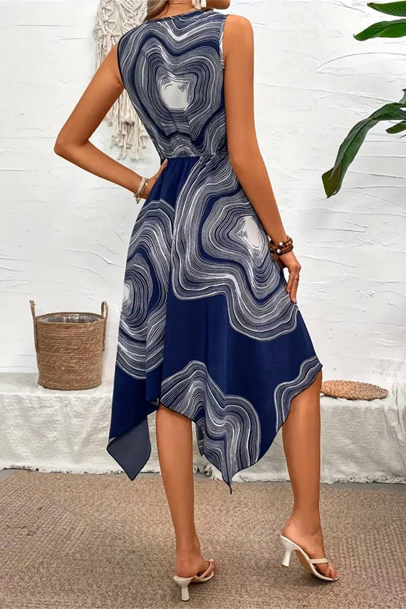 CWDMD1882_SLIT WAIST PRINT IRREGULAR SHIRT DRESS