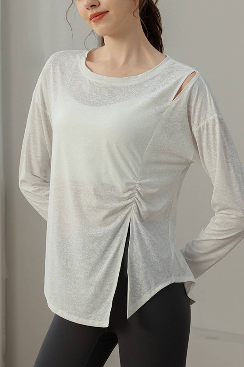 CWTBLL1592_JADE JACQUARD SLIT LOOSE SPORTS YOGA TOP