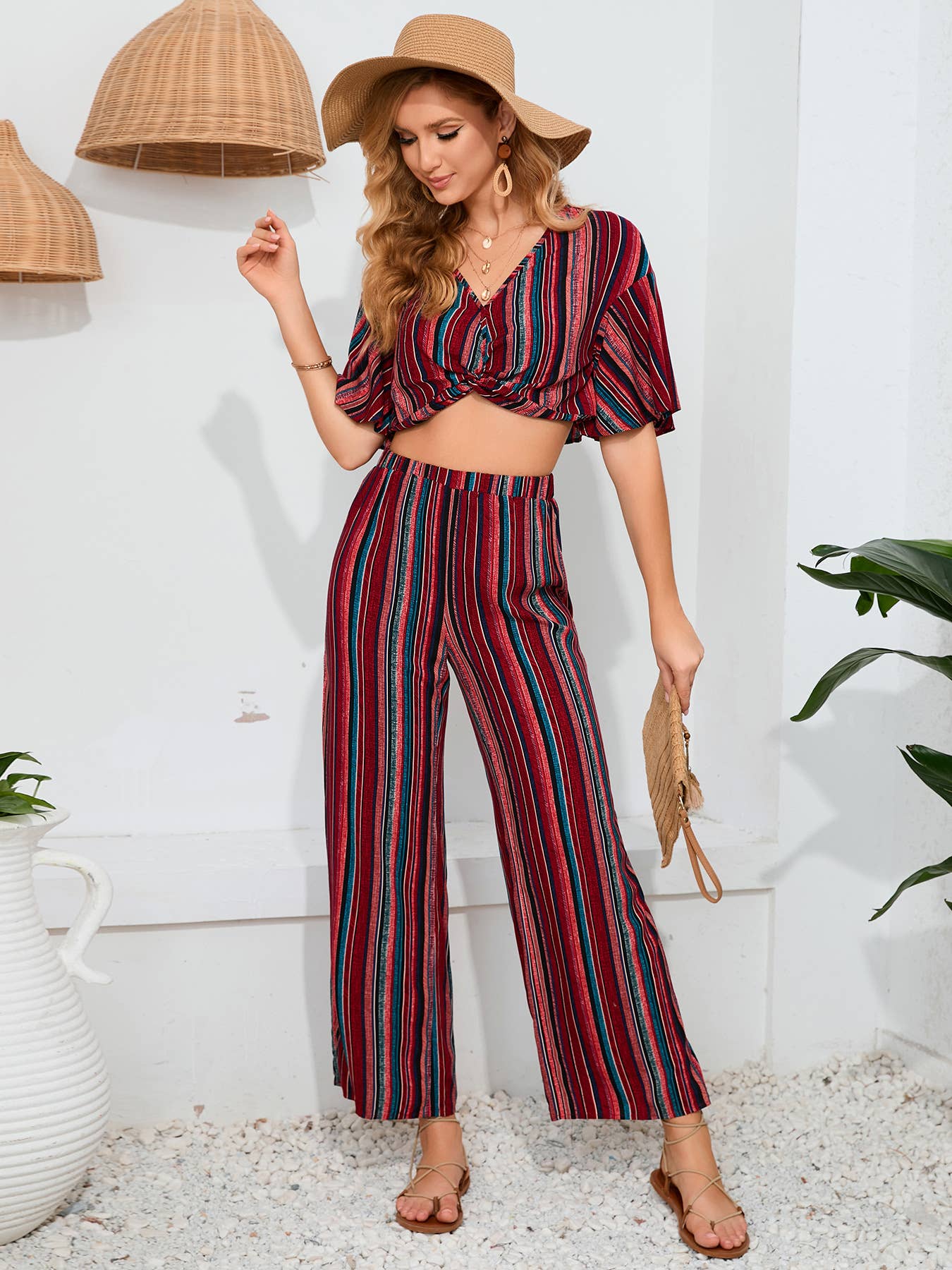 City style trousers short sleeve top two-piece set