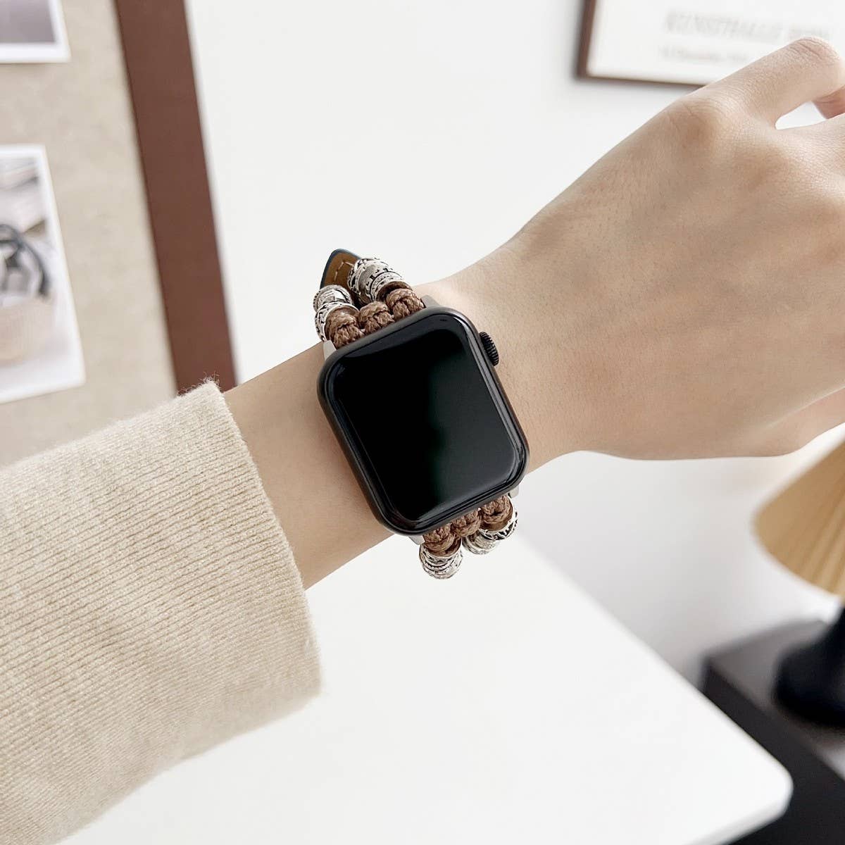 IWATCH9-1 TIBETAN SILVER DENIM LEATHER STRAP
