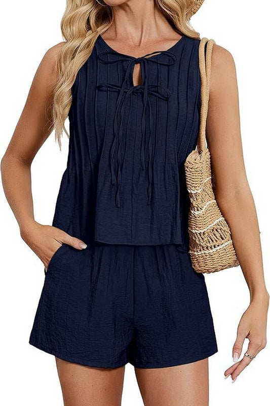 CWSS01310_SUMMER BEACH PLEATED RESORT WEAR TWO-PIECE SUIT