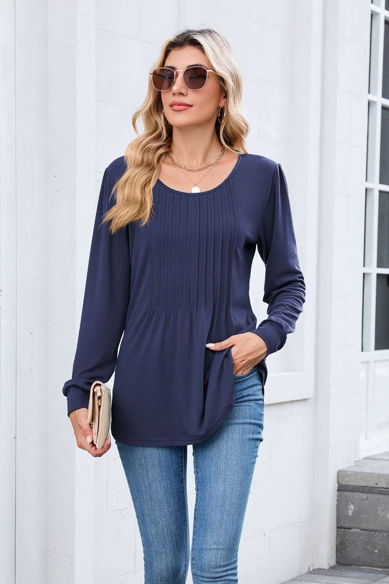 CWTBLL01305_CREW NECK SOLID RIBBED LONG SLEEVE CASUAL TEE