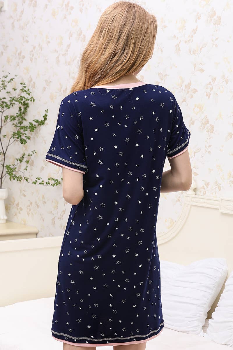 CWDSD10385_V-NECK SHORT SLEEVE SLEEPWEAR DRESS