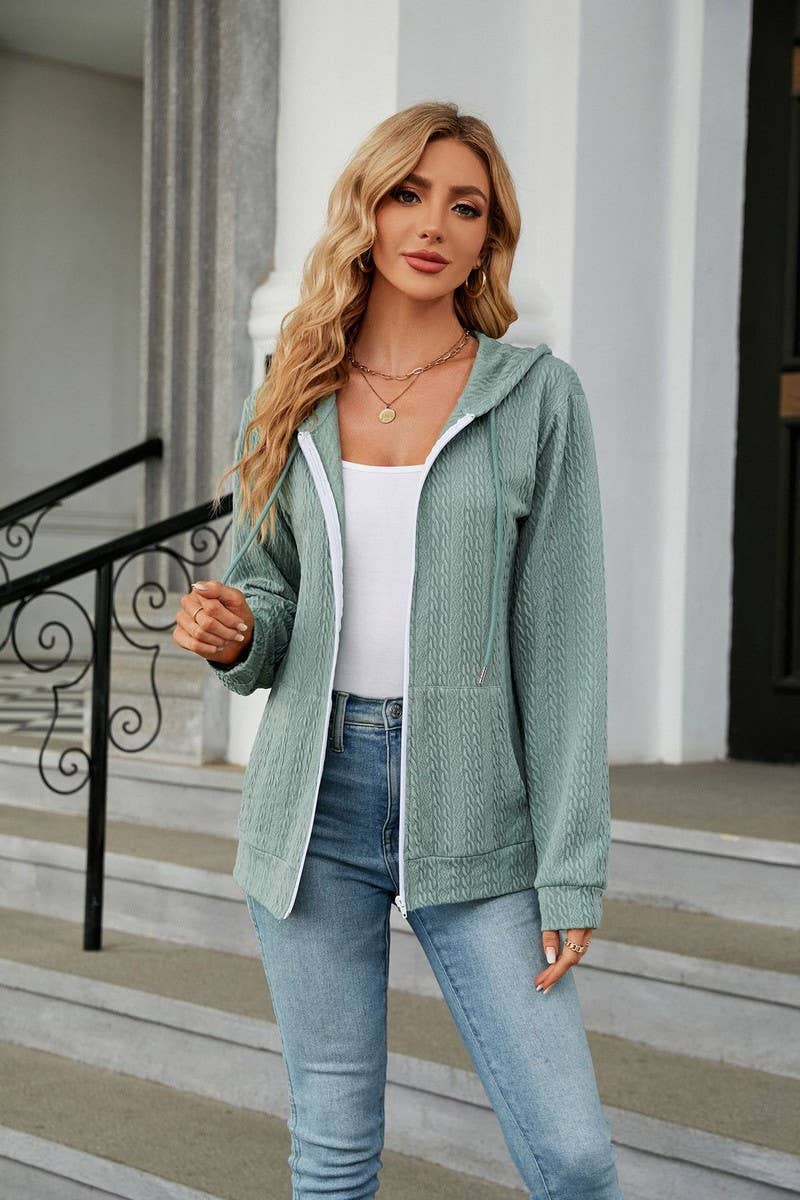 CWOHOL0931_LONG SLEEVE HOODED ZIPPER POCKET SWEATSHIRT COATS