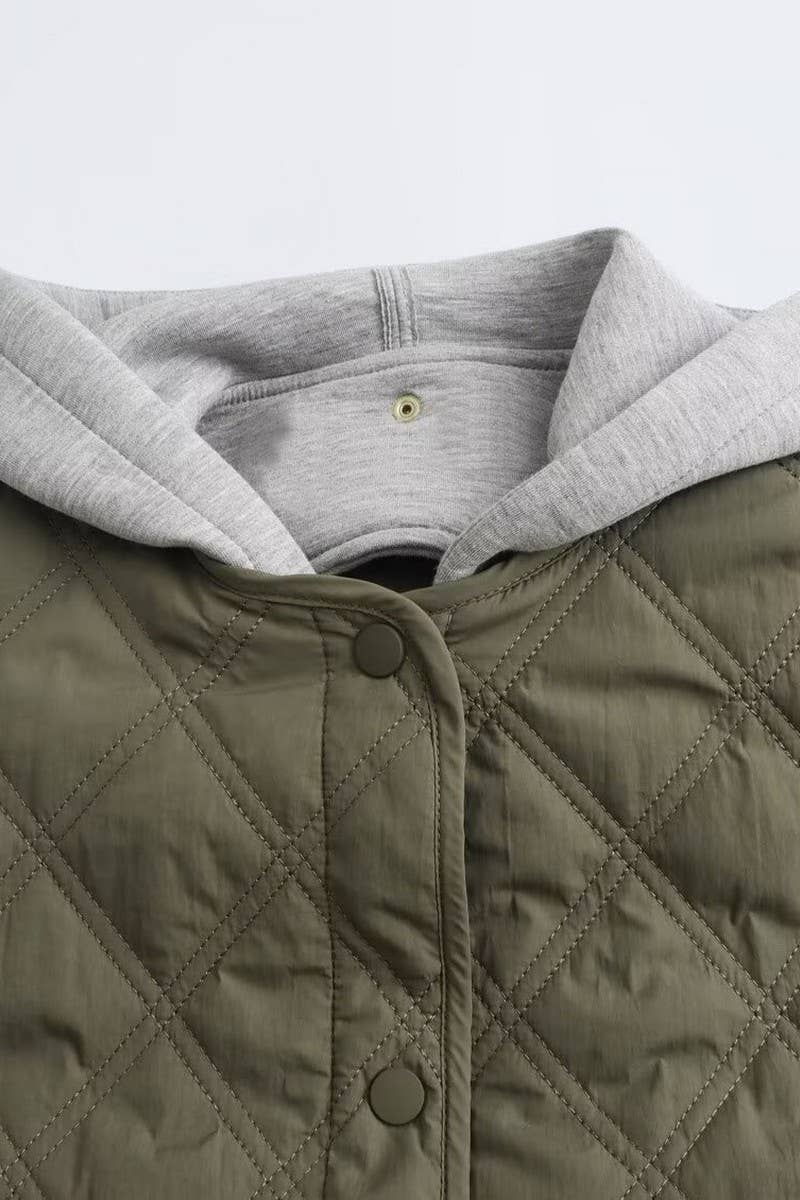 CWOCO1081_ROUND NECK DETACHABLE HOOD PADDED JACKET