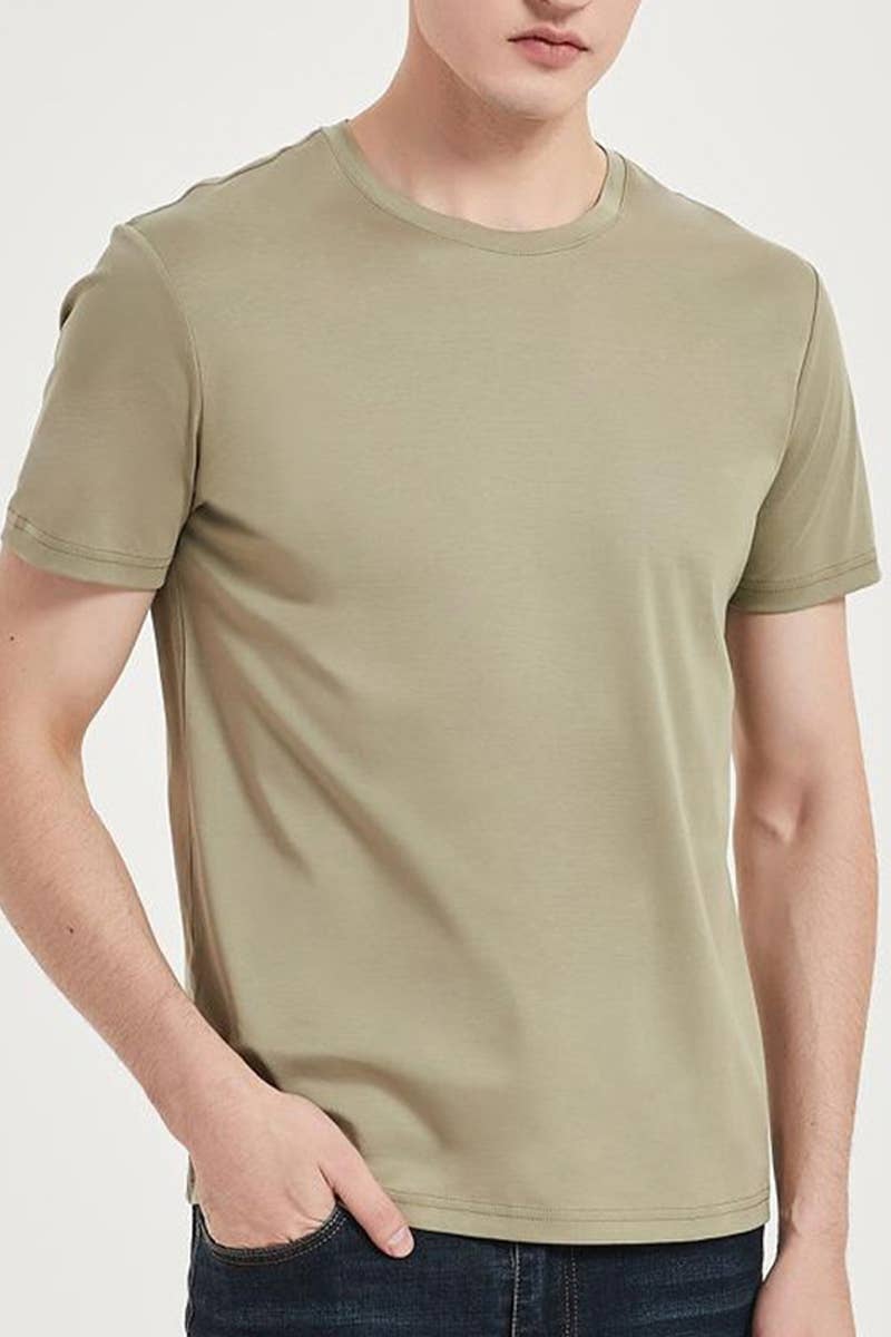 CWTBLS1785_CASUAL SOLID COLOR ROUND NECK MEN'S T-SHIRT
