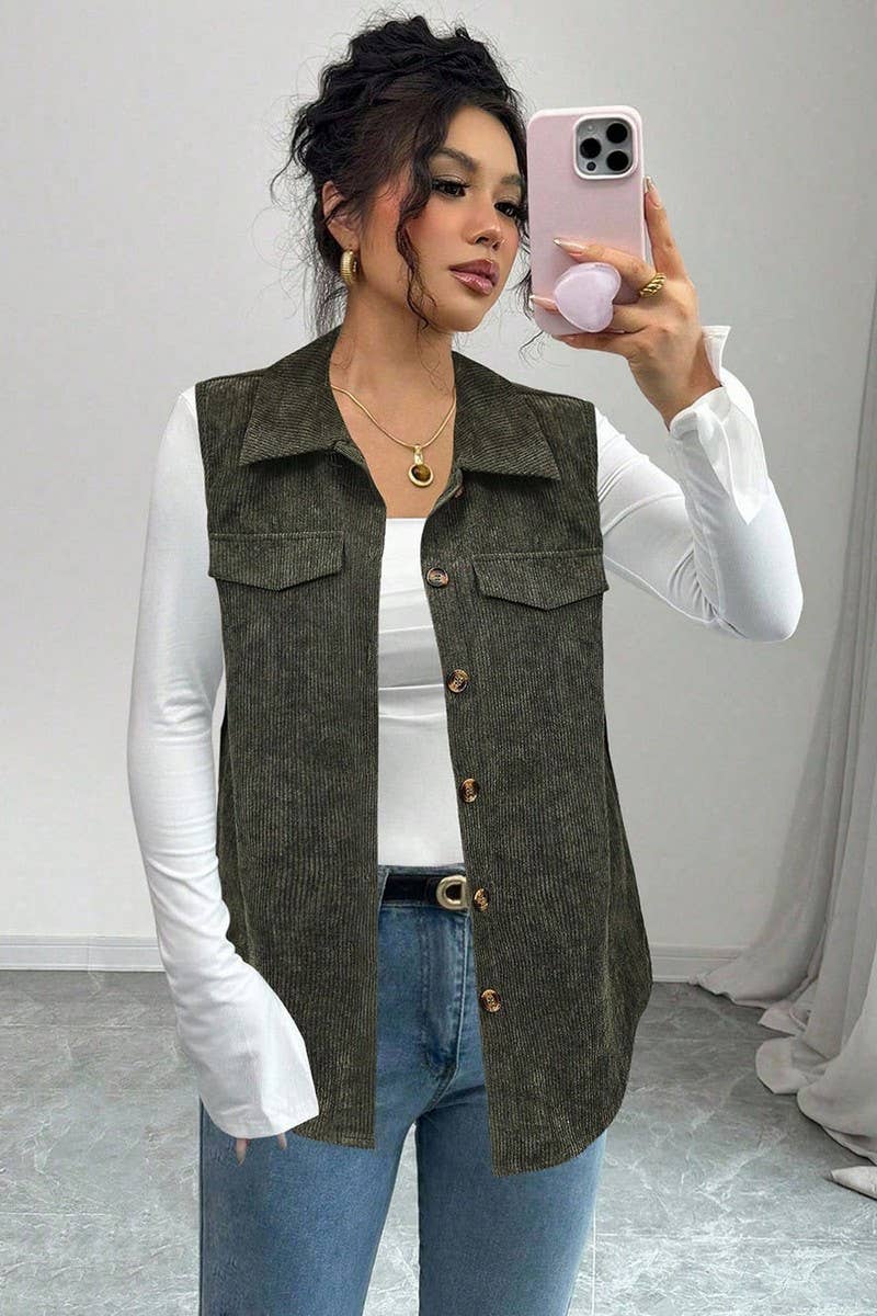 CWOV00142_CORDUROY LAPEL MID-LENGTH CASUAL VEST
