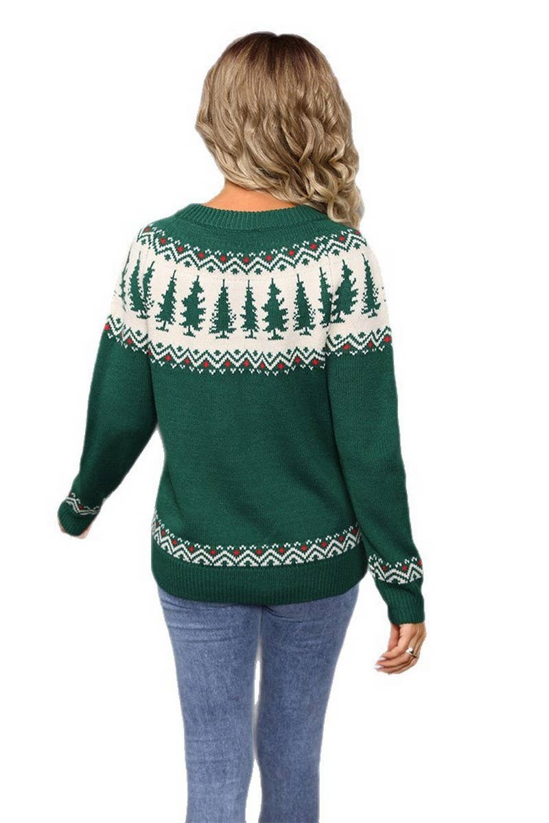 CWOSWL07573_CREW NECK JACQUARD CHRISTMAS TREE SWEATER