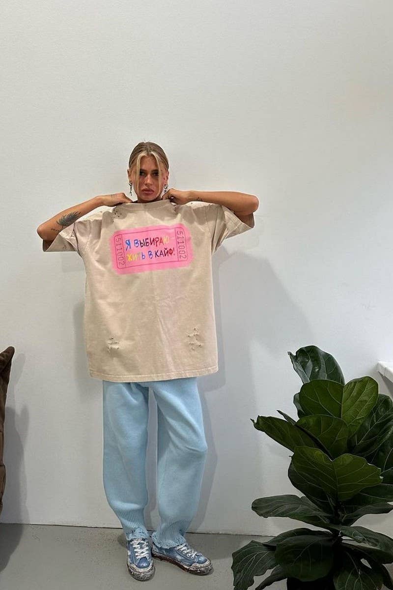 CWTTS1278_LETTER PRINT CONTRASTING COLOR CREW NECK T-SHIRT