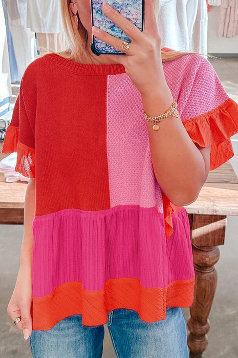 CWTBLS1312_CASUAL LOOSE PEPLUM SHORT SLEEVE TOP