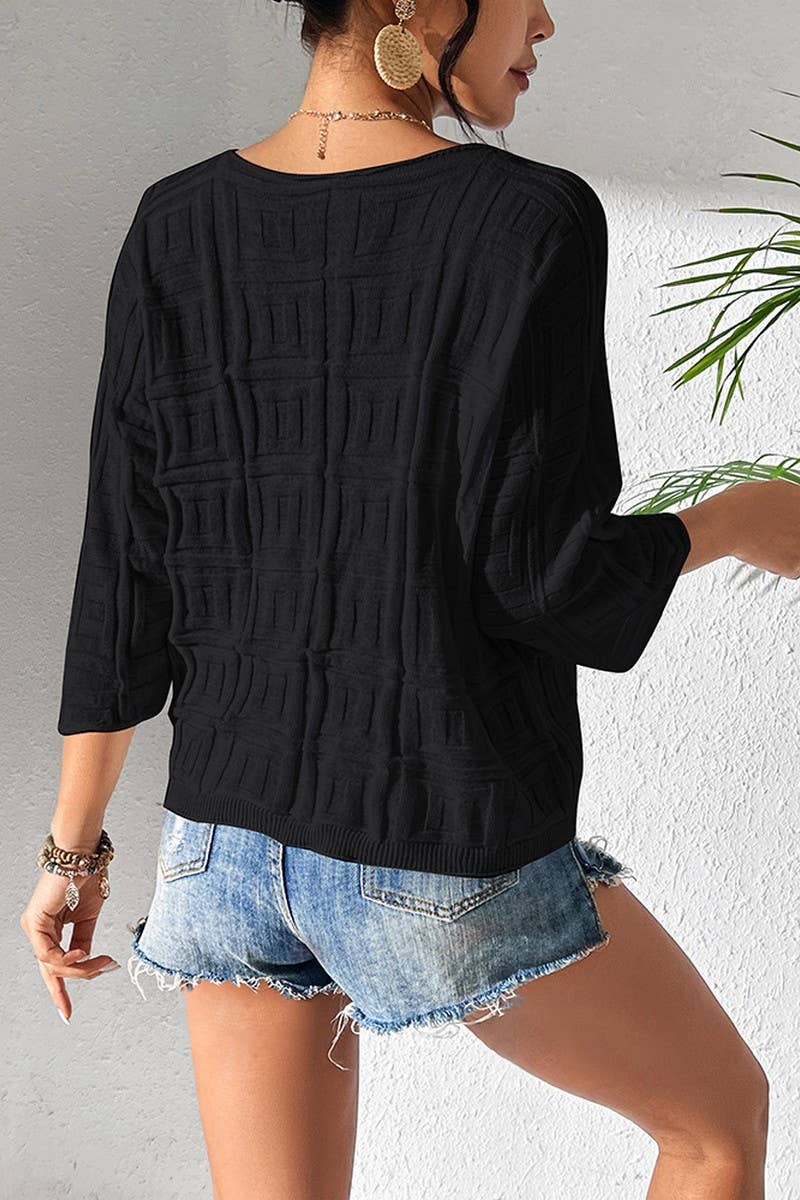 CWOSWL2690_SOLID COLOR PULLOVER V-NECK KNITTED TOP