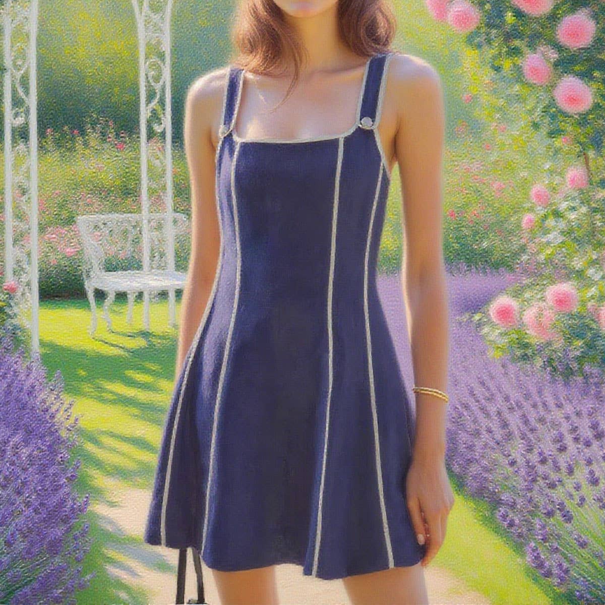 Fashionable and simple line halter short dress