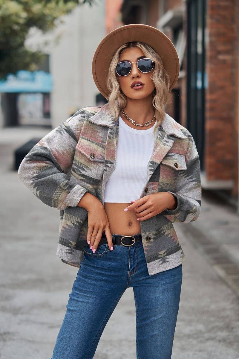 CWOCO0886_GEOMETRIC CROPPED LAPEL POCKET BUTTON COATS