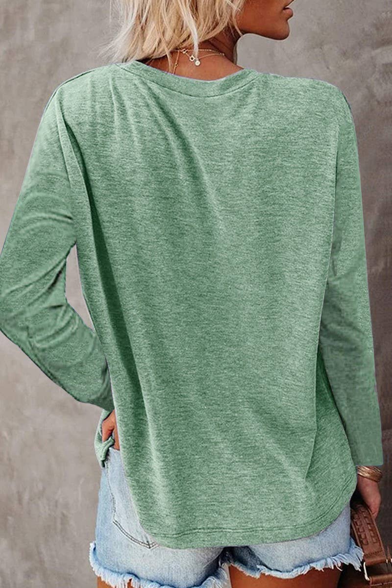 CWTBLL3692_ROUND NECK LONG SLEEVE CASUAL LOOSE BOTTOMING TOP