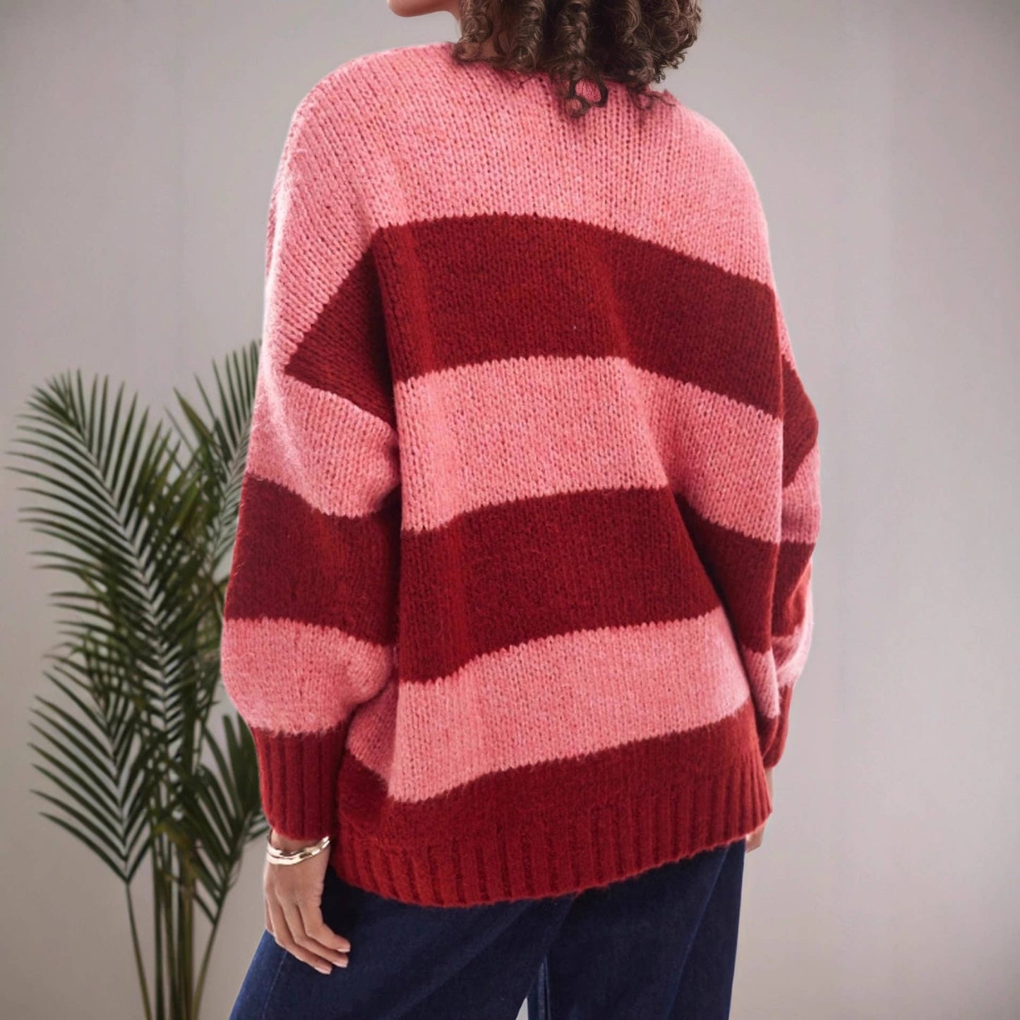 Color-blocking striped knitted sweater