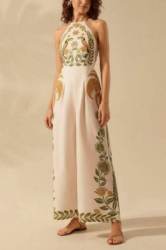 CWSJS1706_SEXY HALTER NECK FLORAL SLEEVELESS JUMPSUIT