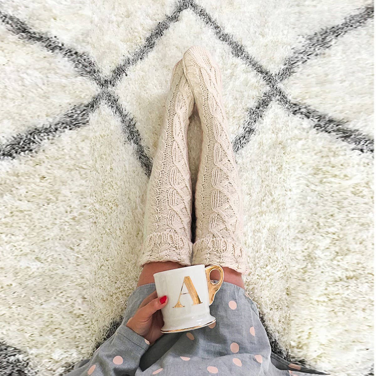 FASHIONABLE TWISTED HEM LONG OVER-THE-KNEE SOCKS