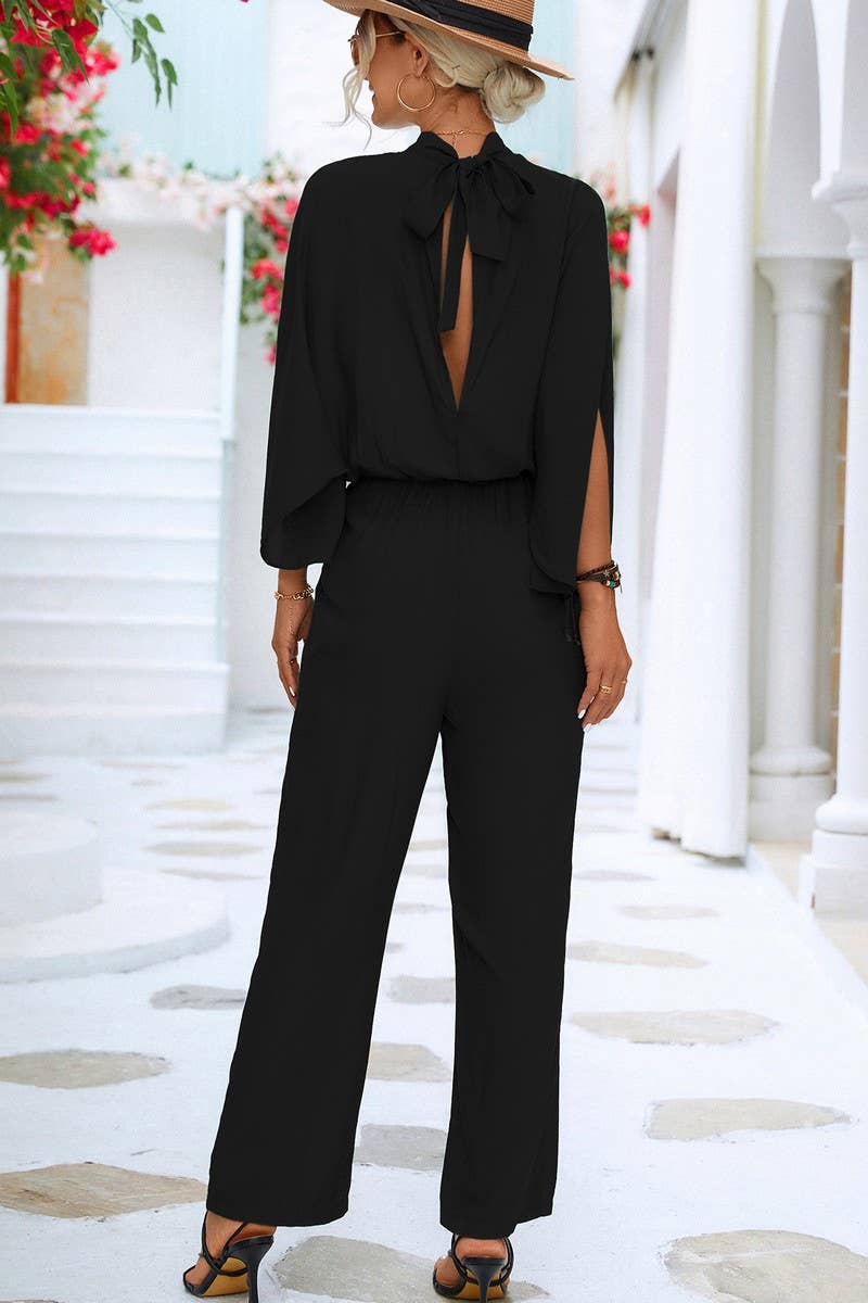 CWSJS0924_SOLID COLOR STAND COLLAR RAGLAN SLEEVE JUMPSUIT