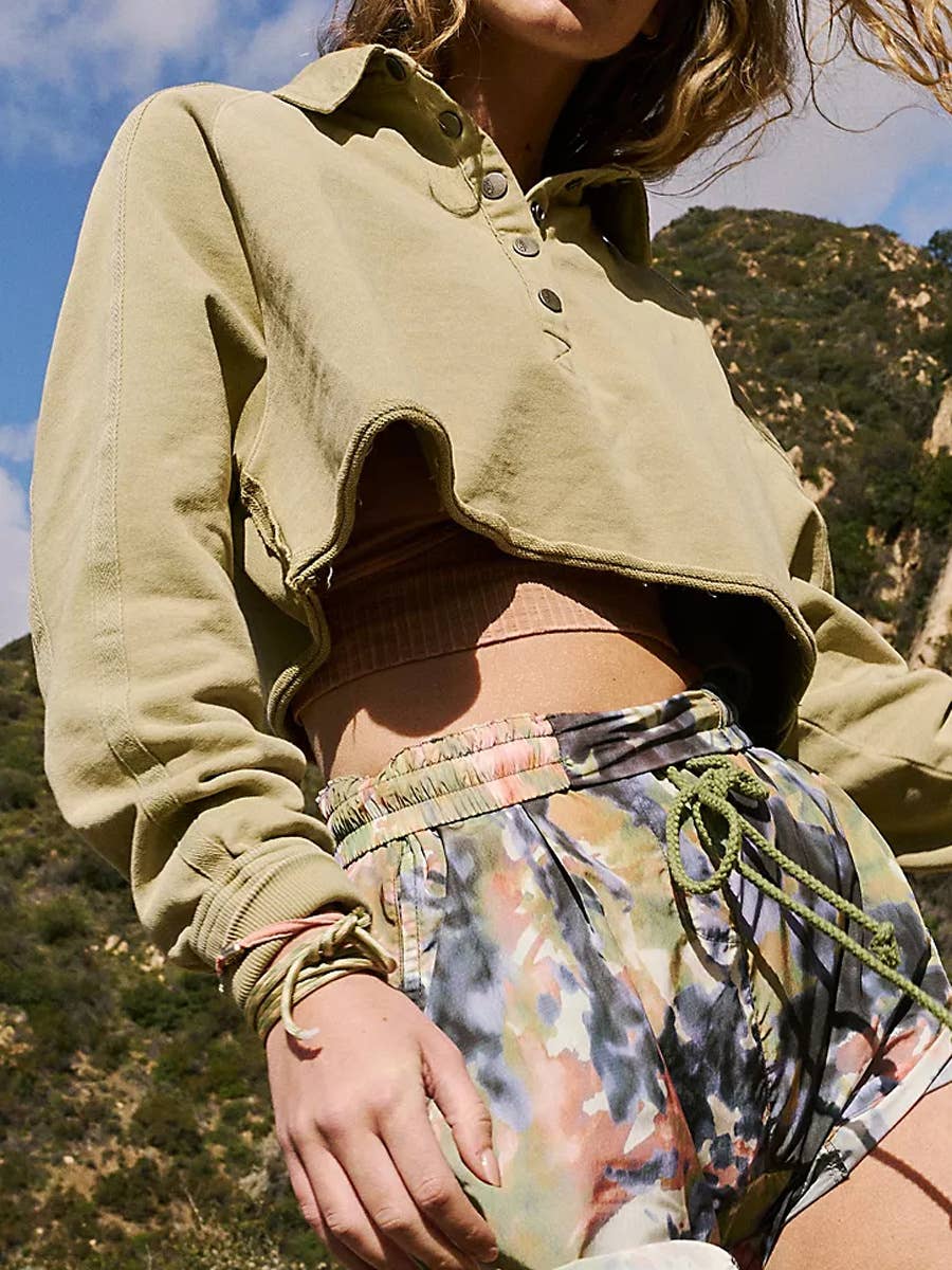 CASUAL SHORT CROP NECK LAPEL POLO NECK HOODIE