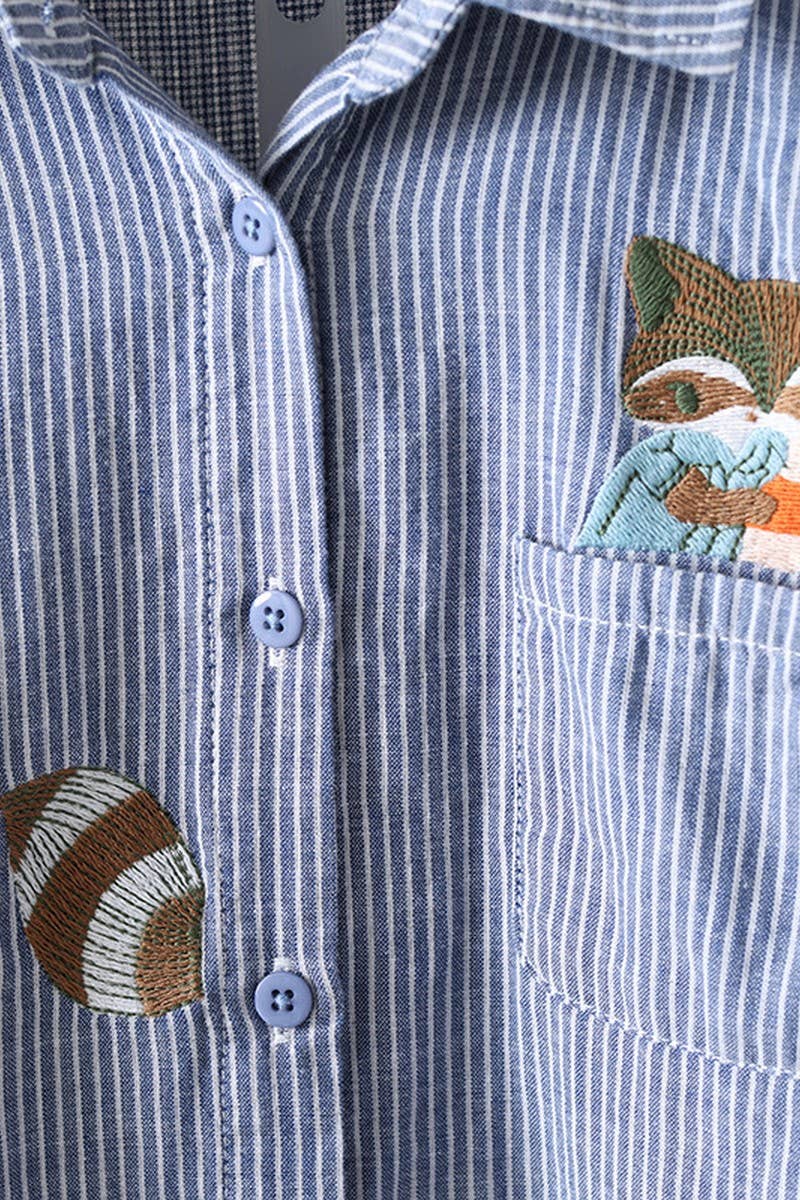 CWTSTL2249_FOX EMBROIDERED STRIPED COTTON SHIRT TOP