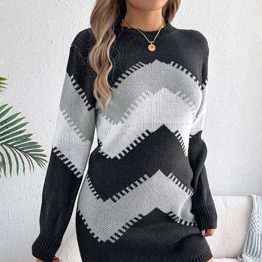 CASUAL LANTERN SLEEVE SHORT SWEATER DRESS