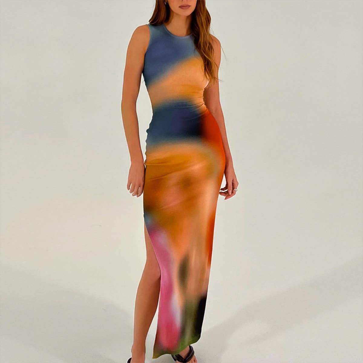 Chic Tie-Dye Split Maxi Dress