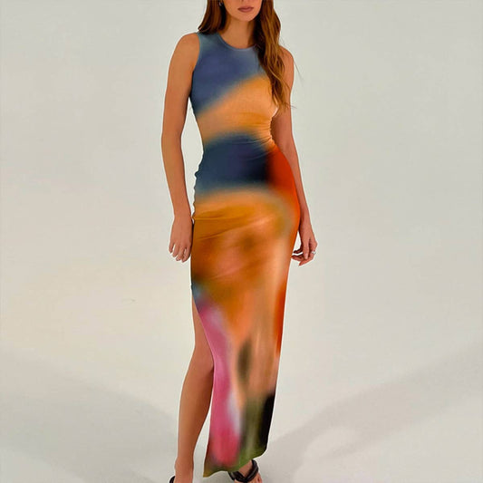 Chic Tie-Dye Split Maxi Dress