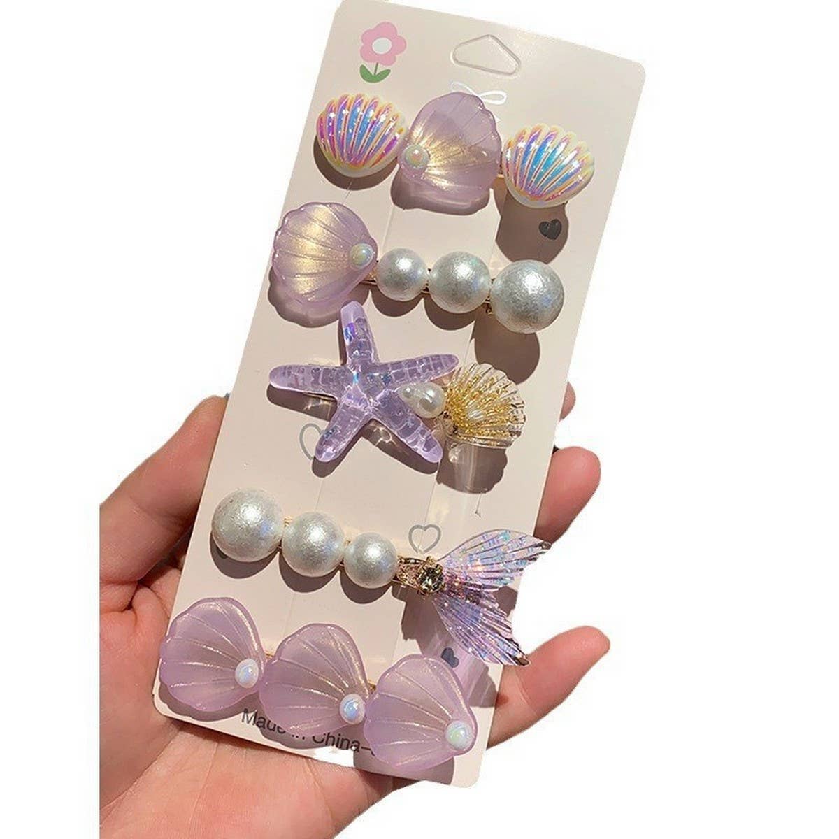 CWAHA07412_STARFISH SHELL HAIR CLIP FOR GIRLS SUMMER