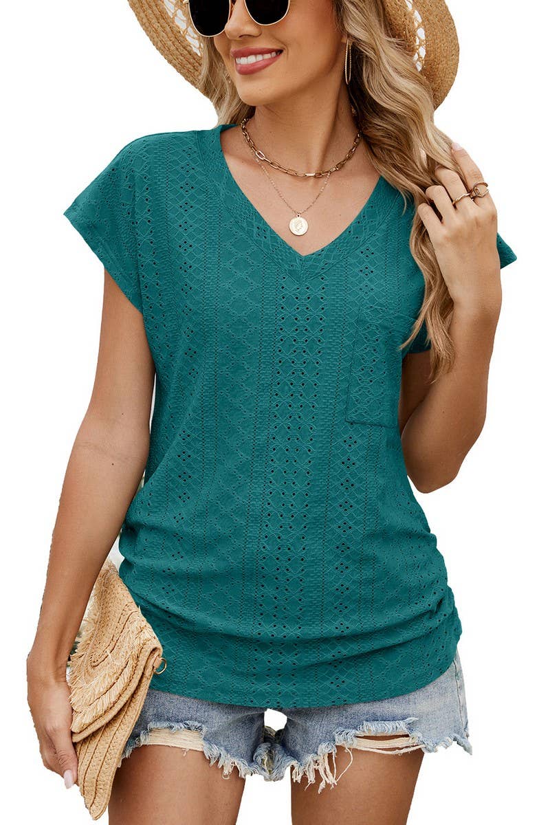 CWTTS1328_SUMMER SOLID COLOR V-NECK SHORT-SLEEVED T-SHIRT