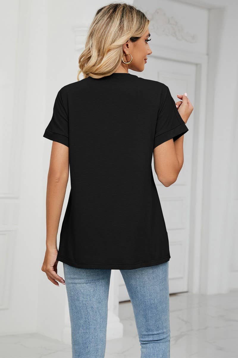 CWTTS0756_V-Neck Shirt Sleeve Top