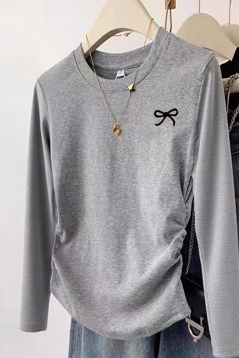 CWTBLL01052_SOLID COLOR LONG-SLEEVED CASUAL BOTTOMING TOP