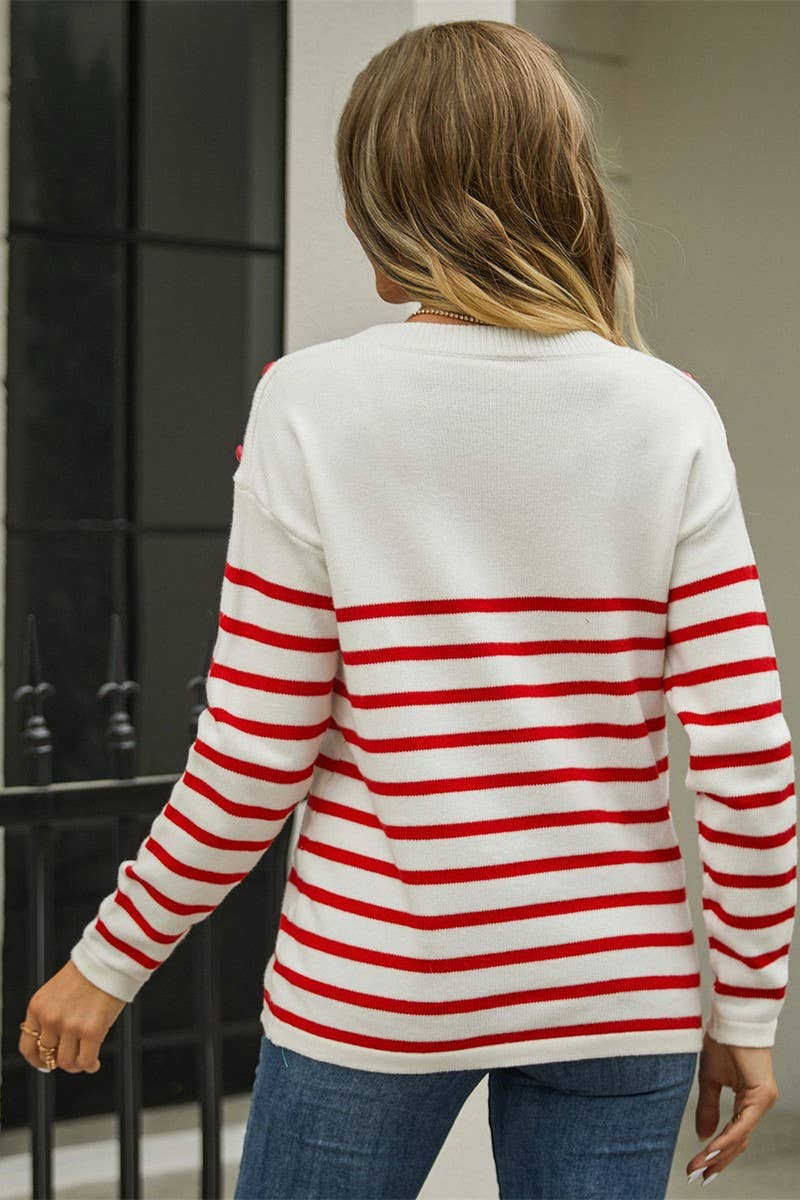 CWOSWL1666_Crew Neck Long Sleeve Striped Pullover Sweater