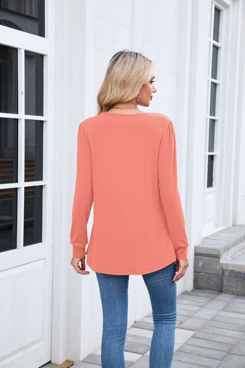 CWTBLL01305_CREW NECK SOLID RIBBED LONG SLEEVE CASUAL TEE