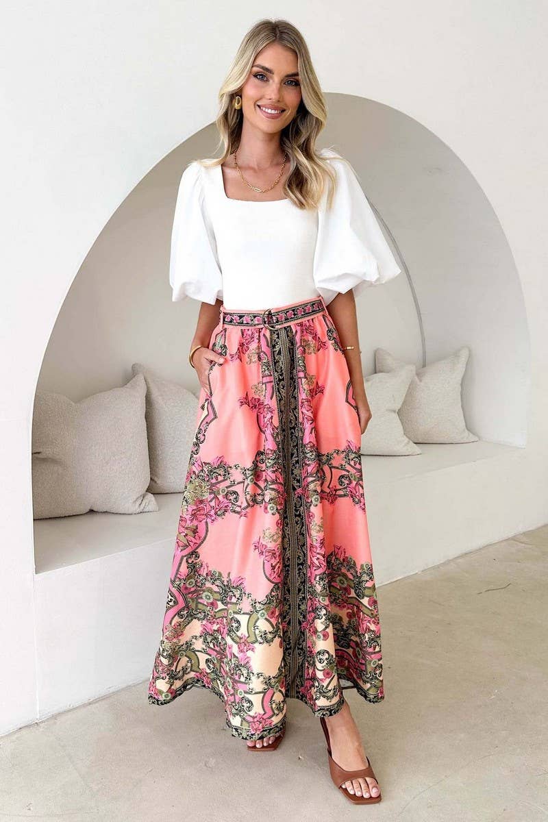CWBLS0536_BOHEMIAN HIGH WAIST PRINTED MAXI SKIRT
