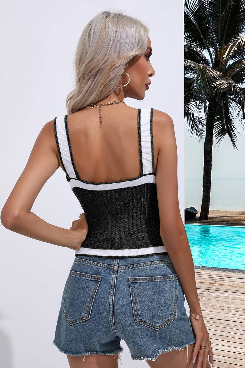 CWOSWSL0086_Sleeveless Contrast Tape Detailed Top Sweater