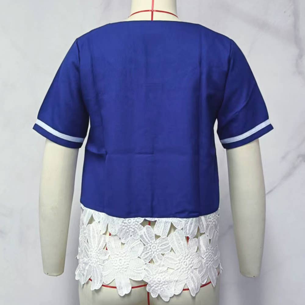 Crew-neck fashion short-sleeved lace T-shirt