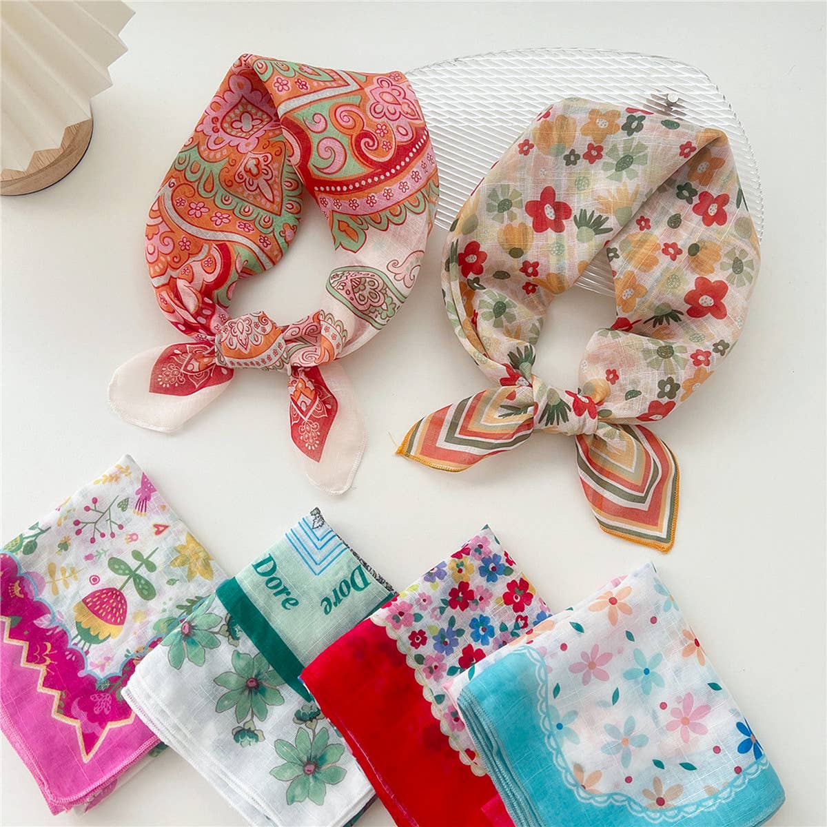 Cotton Linen Square Scarf - Breathable Neck Wrap