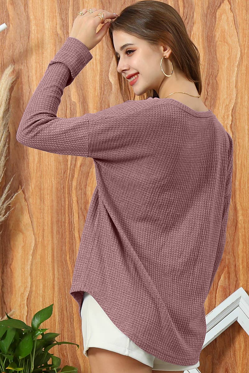CWTTL1007_V NECK LOOSE LONG SLEEVE KNIT SWEATER TUNIC TOP