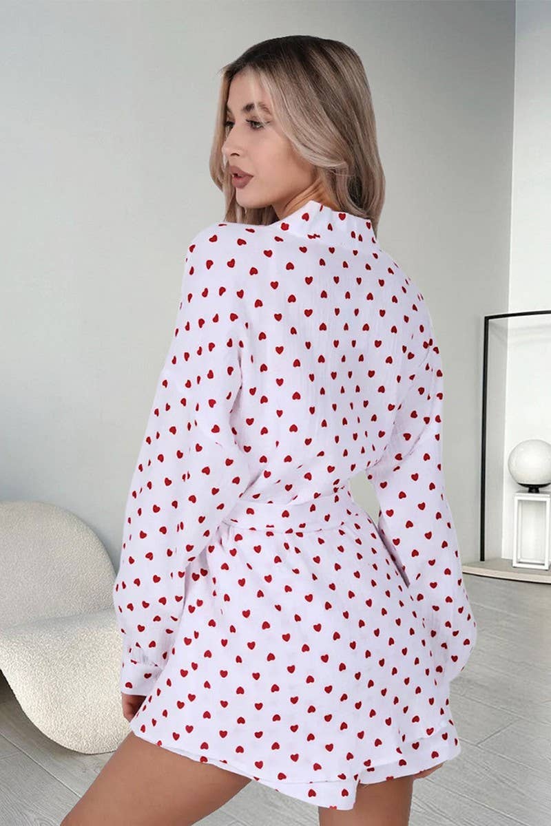 CWSPJ0190_HEART PRINT NIGHTGOWN SHORTS TWO-PIECE PAJAMAS